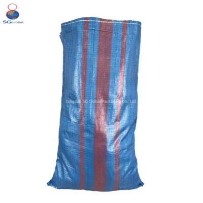 China Blue Color PP Woven Bag with Red Strip